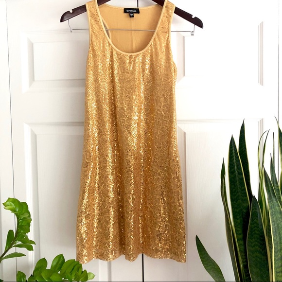 Bebe Gold Sequined Dress - Picture 1 of 8